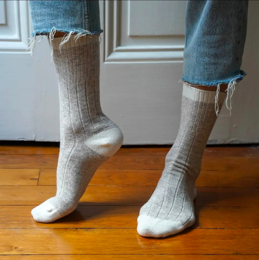 Chaussettes côtelées en laine mérinos