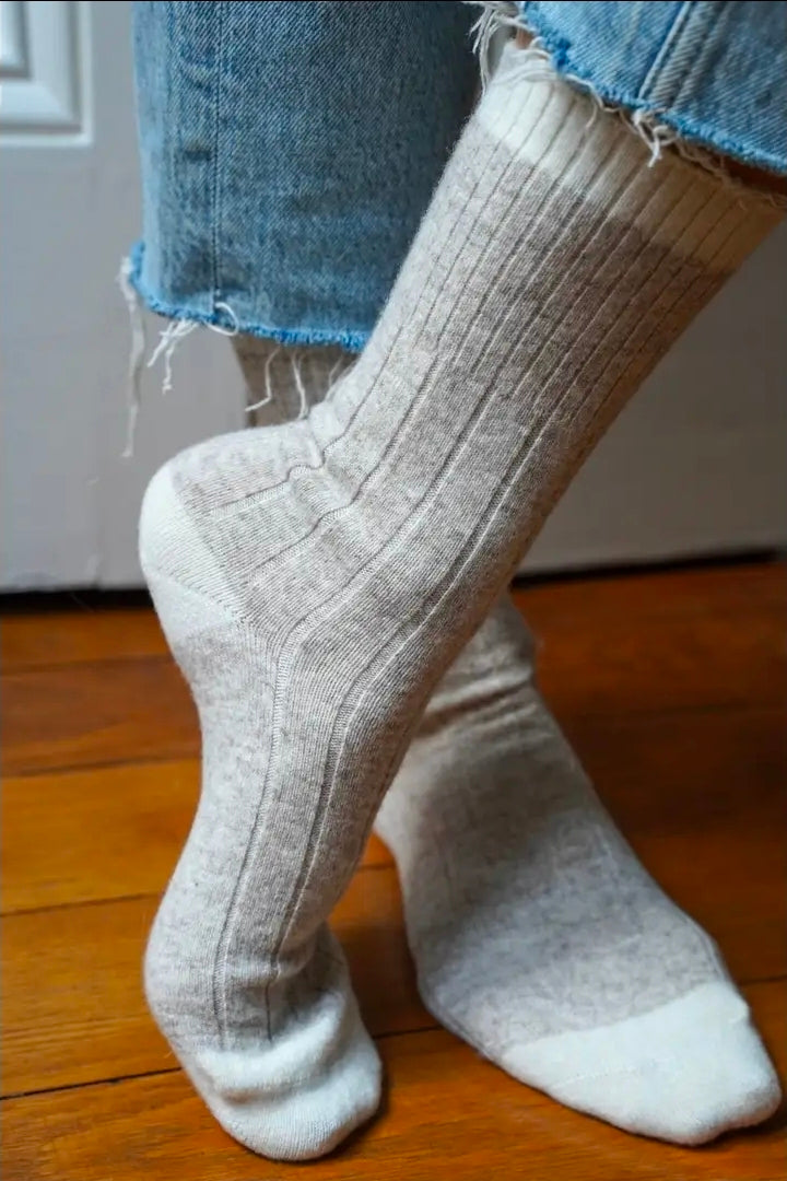 Chaussettes côtelées en laine mérinos