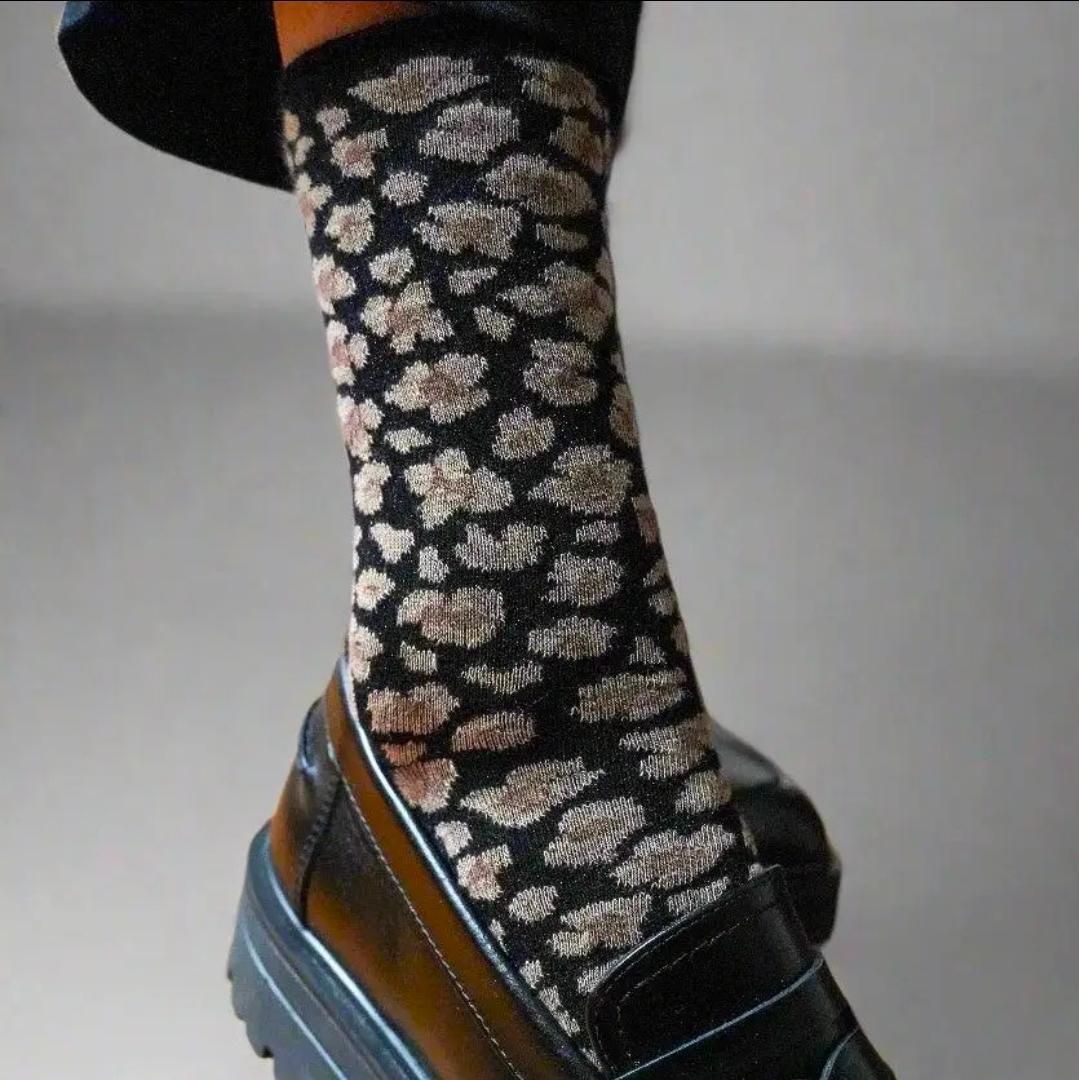 Chaussettes léopard noires Lurex