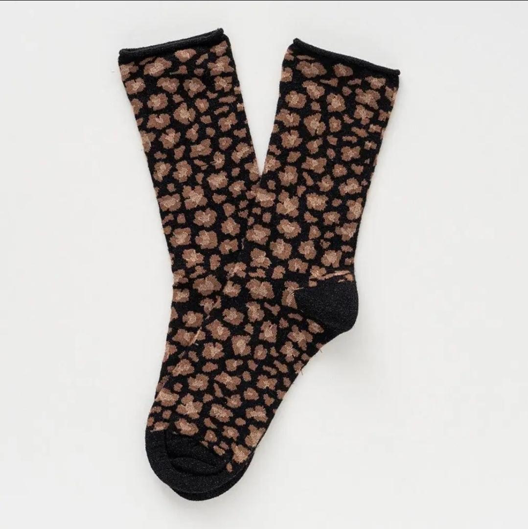 Chaussettes léopard noires Lurex