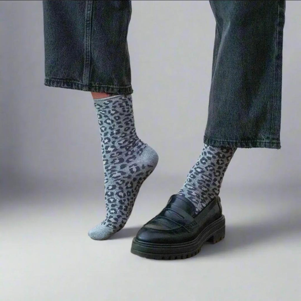 Chaussettes léopard grises Lurex