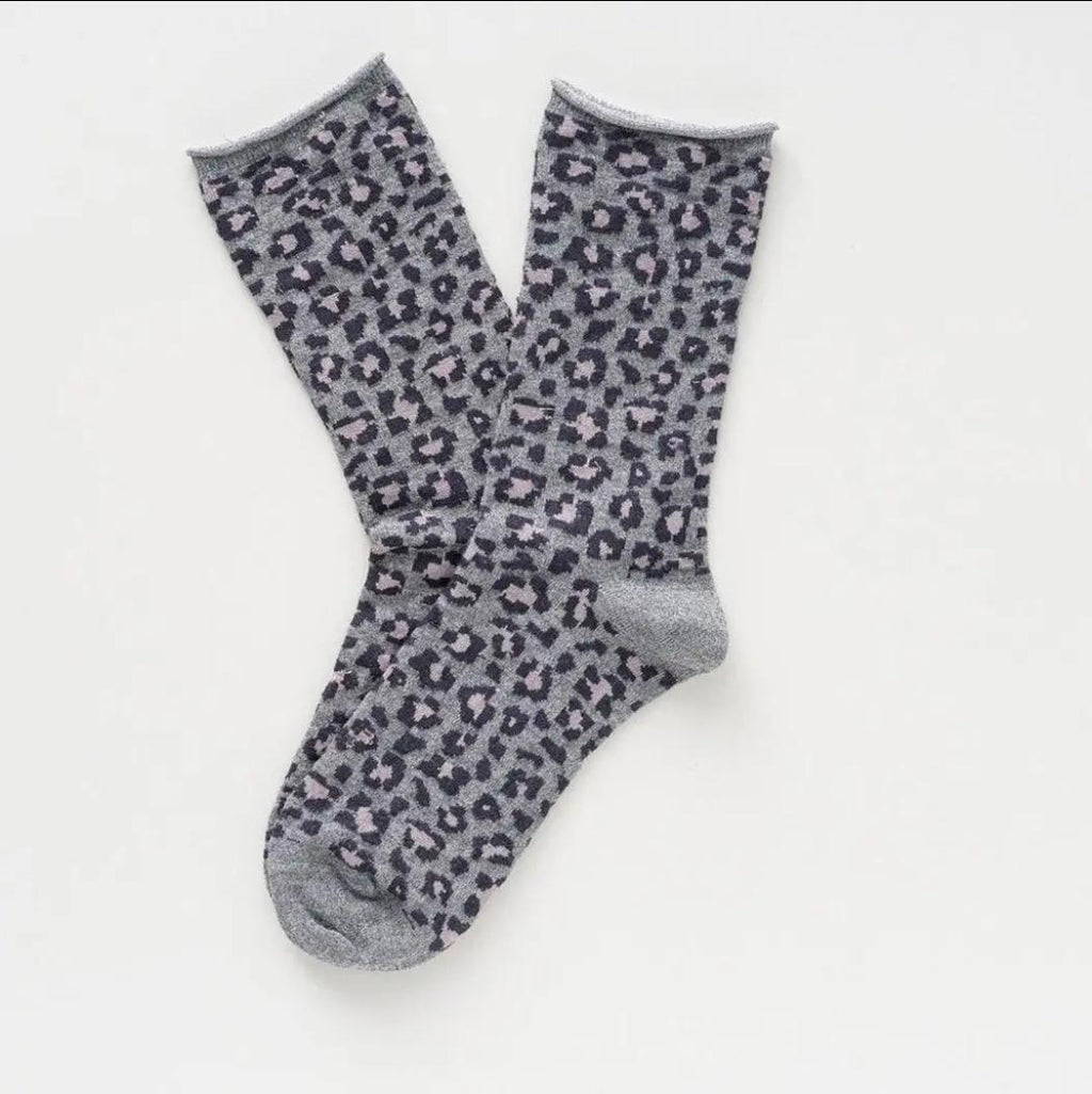 Chaussettes léopard grises Lurex