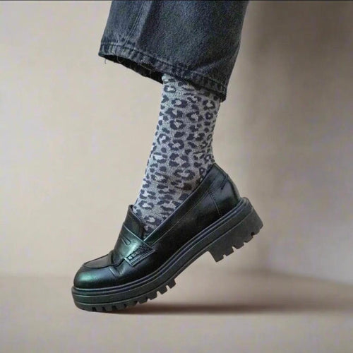Chaussettes léopard grises Lurex